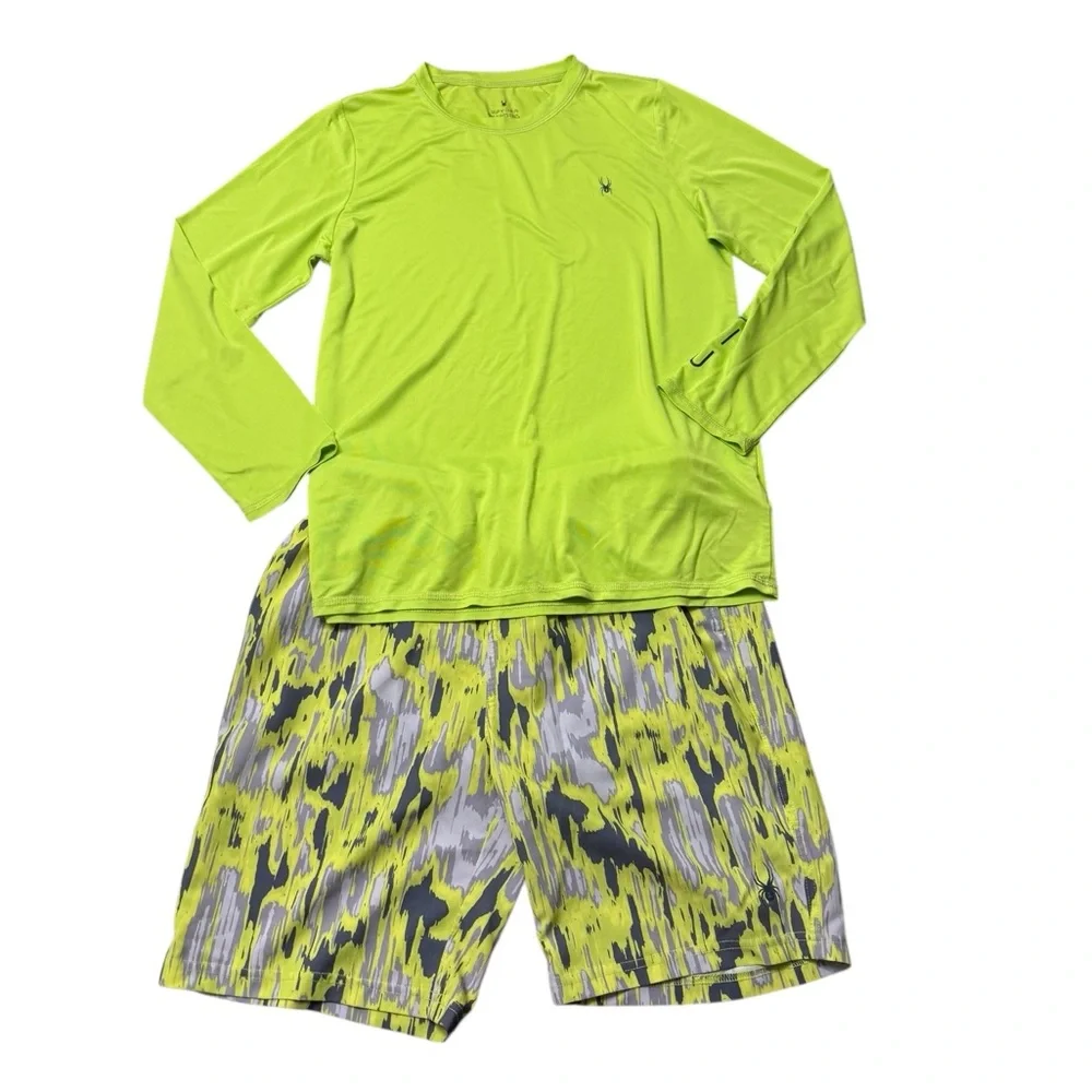 Spyder | 2 Piece Kids Swim Set in Neon Yellow Green and Gray Size Large L